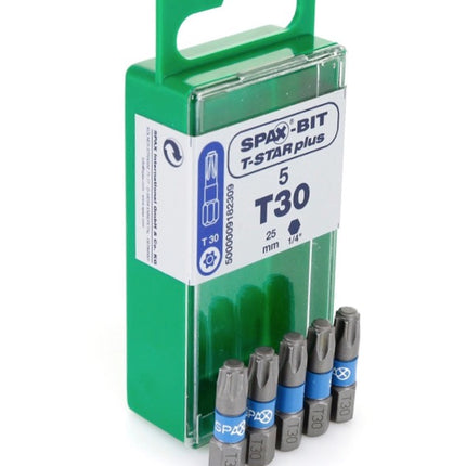 SPAX Set BIT T-STAR plus T30 - 6,4 x 25 mm, 5 Stk. ( 5000009182309 ) + HI.FORCE Tellerkopf Schraube 6,0 x 80 mm 100 Stk. ( 0251010600805 )