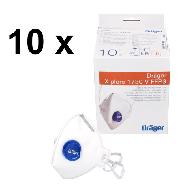 Dräger X-plore 1730 V FFP3 NR D media mascarilla 100 piezas (10x 3951088) Mascarilla respiratoria filtrante de partículas FFP3 tamaño universal con válvula CoolMAX