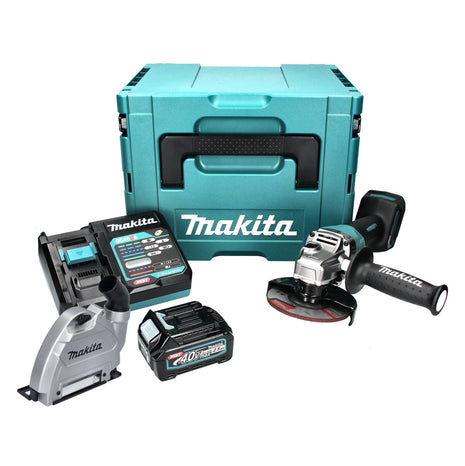 Amoladora angular a batería Makita GA 013 GD101 40 V máx. 125 mm sin escobillas XGT + 1x batería 2,5 Ah + cargador + campana de aspiración + Makpac