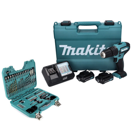 Makita HP 333 DWAE Akku Schlagbohrschrauber 12 V 30 Nm + 2x Akku 2,0 Ah + Ladegerät + 101 tlg. Bit Bohrer Set + Koffer - Toolbrothers