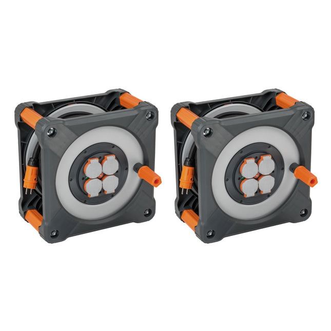 Brennenstuhl professionalLINE set 2x tambor de cable BQ con protección integral antivuelco (2x 9201500200) 50 m 4 enchufes IP44 BGI 608