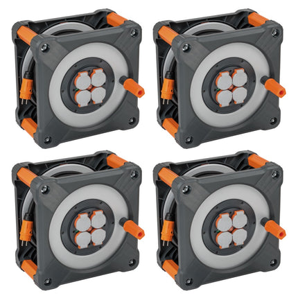 Brennenstuhl professionalLINE set 4x tambor de cable BQ con protección integral antivuelco (4x 9201500200) 50 m 4 enchufes IP44 BGI 608