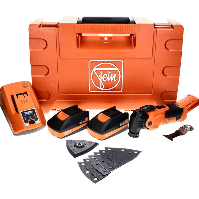FEIN MultiMaster AMM 500 PLUS C Machine oscillante sans fil Starlock Plus 18 V + 2x Batteries 3 Ah + Chargeur + Coffret + Set de plaques de ponçage