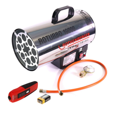 Rothenberger Industrial RoTurbo 19000 Heizkanone + Piezo-Zündung + Schlauch + Regler ( 1500000051 ) + RoGasfüllstandmessgerät Gasfüllmessgerät ( 1500003369 )