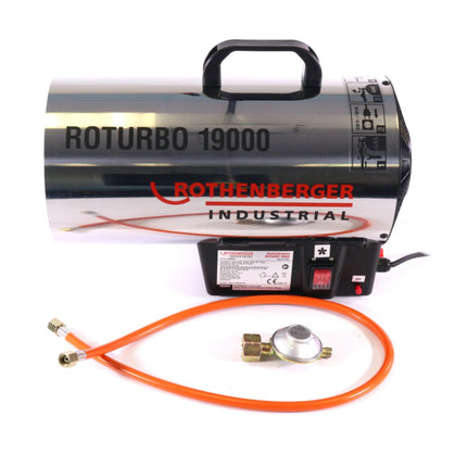 Rothenberger Industrial RoTurbo 19000 Heizkanone + Piezo-Zündung + Schlauch + Regler ( 1500000051 ) + RoGasfüllstandmessgerät Gasfüllmessgerät ( 1500003369 )