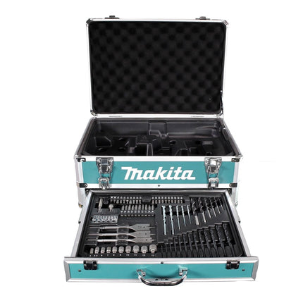 Makita HP 457 DWX4 Trapano avvitatore con percussione a batteria 18V 42Nm Serie G + 1x Batteria 1,5 Ah + Caricabatterie DC 18 WA + Set di punte da 70 pezzi + Valigetta