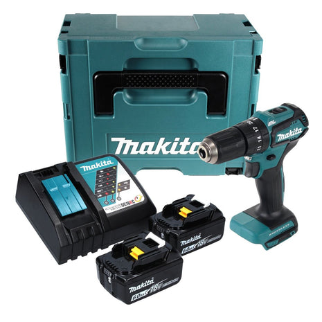 Makita DHP 483 RGJ Trapano avvitatore con percussione a batteria 18 V 40 Nm + 2x Batterie 6,0 Ah + Caricabatterie + Valigetta Makpac