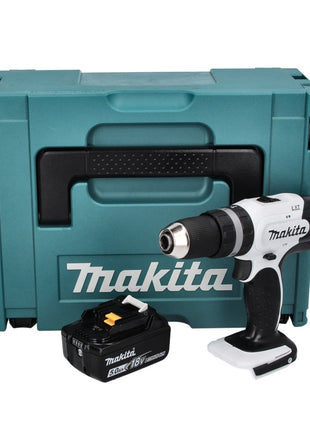 Makita DHP 453 T1J W Taladro percutor inalámbrico blanco 18 V 42 Nm + 1x batería 5,0 Ah + Makpac - sin cargador