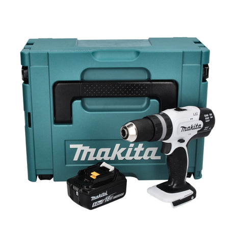 Makita DHP 453 T1J W Taladro percutor inalámbrico blanco 18 V 42 Nm + 1x batería 5,0 Ah + Makpac - sin cargador