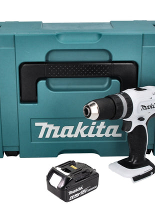 Makita DHP 453 M1J W Taladro percutor inalámbrico blanco 18 V 42 Nm + 1x batería 4,0 Ah + Makpac - sin cargador