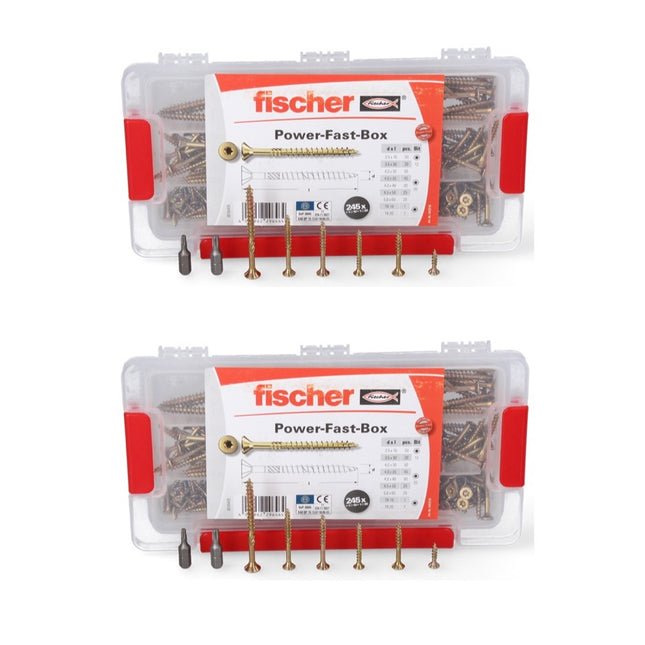 Fischer Power-Fast Box Set - 2x 245 pz. 3,5 - 5 mm ( 2x 667005 ) - Testa svasata con doppio filetto Torx elettrozincato