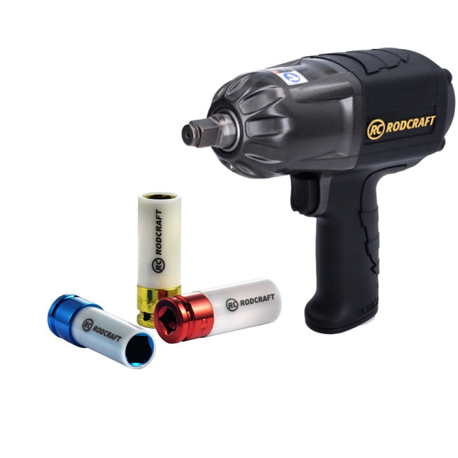 Rodcraft RC2277 Avvitatore ad impulsi 1300 Nm 1/2" + RS413WP Set di dadi a bussola 3 pz. 17 - 21 mm