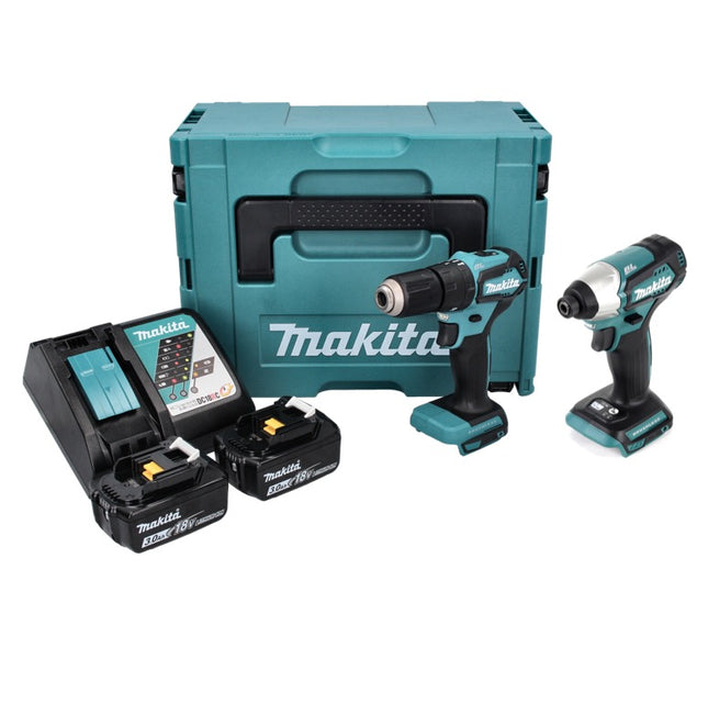 Kit combinato Makita DLX 2221 JX2 18 V con DHP 483 40 Nm + DTD 155 140 Nm senza spazzole + 2x batteria 3,0 Ah + caricabatterie + Makpac
