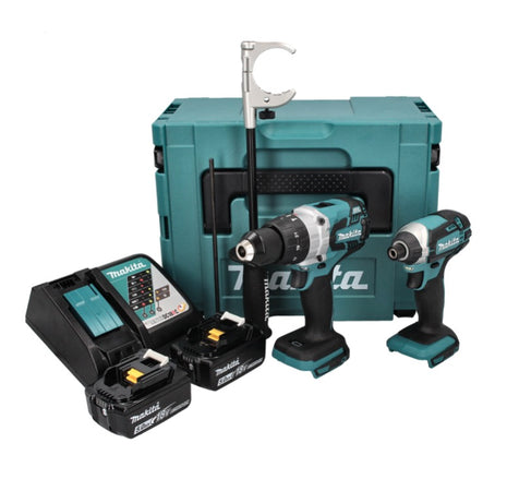 Kit combinado de batería Makita DLX 2176 TJ 18 V con DHP 481 115 Nm sin escobillas + DTD 152 165 Nm + 2x batería 5,0 Ah + cargador + Makpac