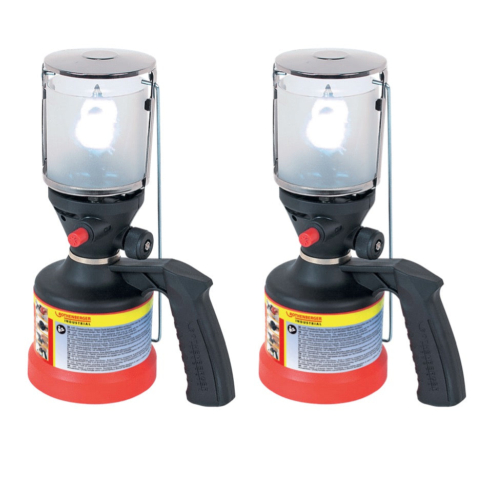 Rothenberger Industrial Set 2x Scout Campinglampe Piezo Zündung + 6x Glühstrumpf ( 2x 35902 )