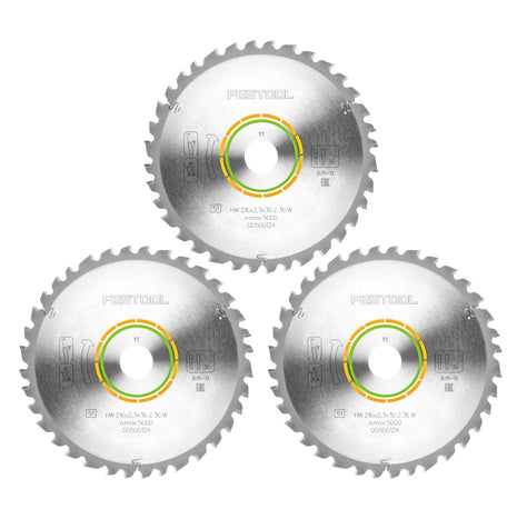 Festool universal circular saw blade set 3x HW 216 x 30 x 2.3 mm W36 216 mm 36 teeth ( 3x 500124 )