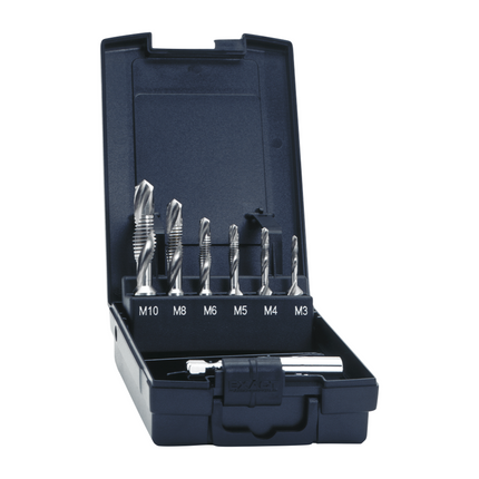 Exact SGE-Bit HSSG juego de machos de roscar combinados 7 piezas M3 - M10 + adaptador (05910) 1/4" HSS métrico ROTAPLUS+