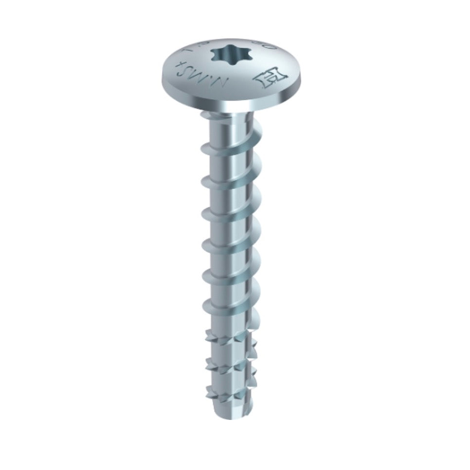 HECO MULTI MONTI plus MS Schraubanker 7,5 x 45 mm 400 Stück ( 4x 49829 ) Betonschraube flacher Rundkopf T-Drive verzinkt blau A2K