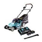 Makita DLM 382 PT2 tondeuse à gazon sans fil 36 V (2x 18 V) 38 cm 40 l + 2x batterie 5,0 Ah + double chargeur + lame faucille