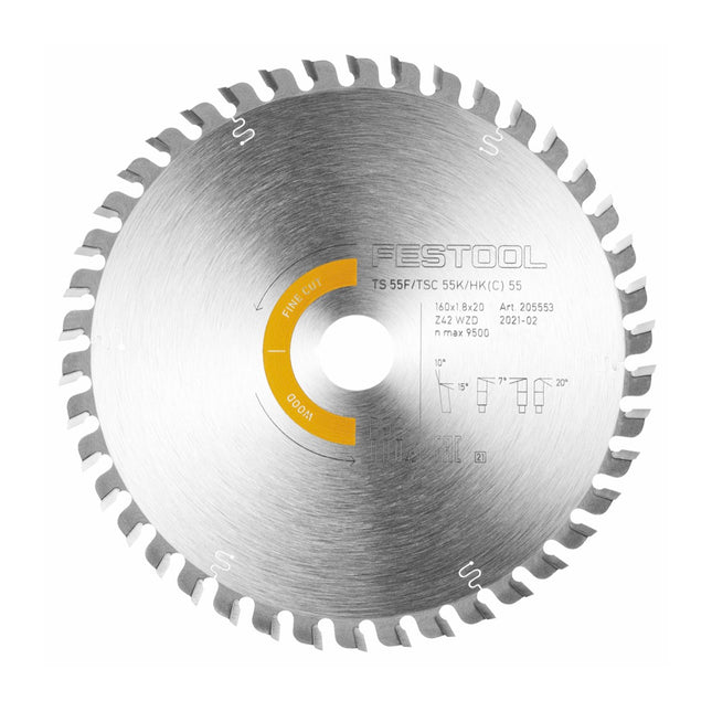 Festool Kreissägeblatt Wood Fine Cut HW 160 x 1,8 x 20 mm WD42 ( 205553 ) für Tauchsägen TS 55 F, TSC 55 K & Handkreissägen HK 55, HKC 55 - Toolbrothers