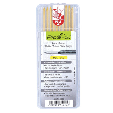 Pica DRY Mines de rechange, solubles dans l'eau, jaunes - 10 pièces (4032)