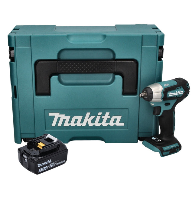 Atornillador de impacto a batería Makita DTW 180 T1J 18 V 180 Nm 3/8" sin escobillas + 1 batería de 5,0 Ah + Makpac - sin cargador