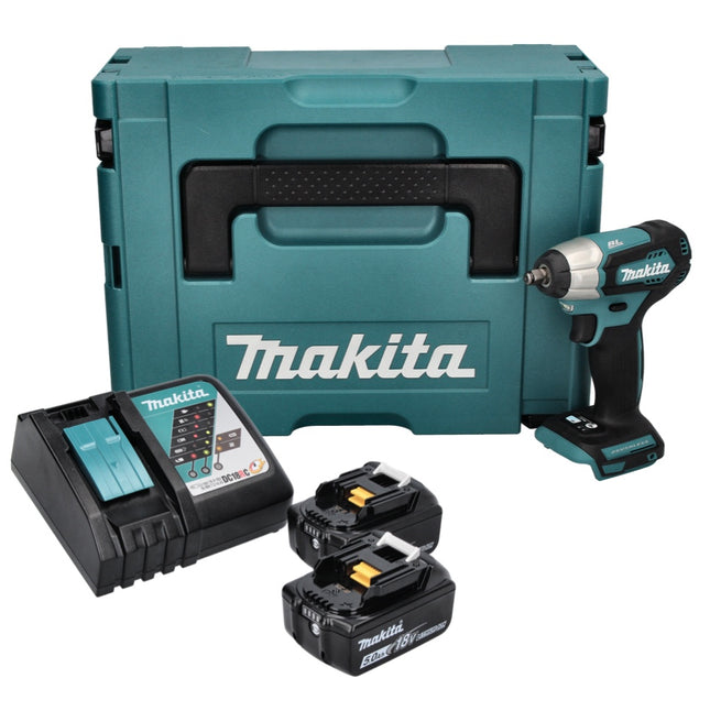 Atornillador de impacto a batería Makita DTW 180 RTJ 18 V 180 Nm 3/8" sin escobillas + 2 baterías de 5,0 Ah + cargador + Makpac
