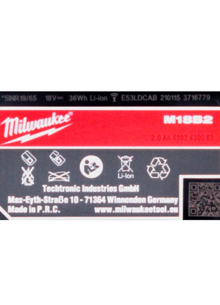 Milwaukee M18 B2 Batteries Set 2x 2,0Ah / 2000mAh - 18V RED Li-Ion (2x 4932430062)