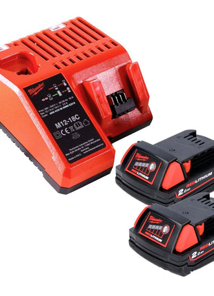 Kit de arranque de batería Milwaukee M18 B2 18 V 2x 2,0 Ah (2x 4932430062) + cargador M12-18C 12 - 18 V (4932352959)