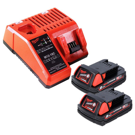 Milwaukee M18 B2 Akku Starter Set 18 V 2x 2,0 Ah ( 2x 4932430062 ) + M12-18C Ladegerät 12 - 18 V ( 4932352959 )