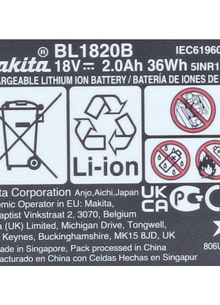 Akumulator Makita BL 1820 B 18 V - 2,0 Ah / 2000 mAh Li-Ion z wyświetlaczem LED ( 197254-9 ) - oryginał, nie replika