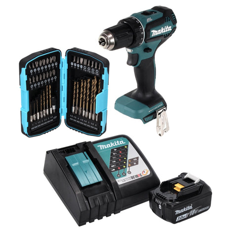 Makita DDF 485 RF1 Cordless Drill driver, 50 Nm, 18 V, Brushless + 1x Battery 3,0 Ah + Charger + 40 pcs. Bits set drill