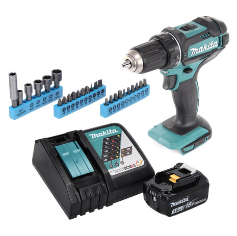 Makita DDF 482 RF1 Cordless Drill Driver 62Nm 18V + 1x Battery 3.0Ah + Charger + Socket spanner set - 26 pcs.