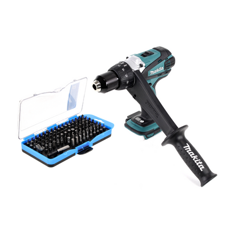 Taladro atornillador inalámbrico Makita DDF 458 Z 18 V 91 Nm + juego de puntas 100 piezas - sin batería, sin cargador