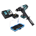 Makita DDF 458 RF1 taladro atornillador inalámbrico 18 V 91 Nm + 1x batería 3,0 Ah + cargador + juego de puntas 100 piezas