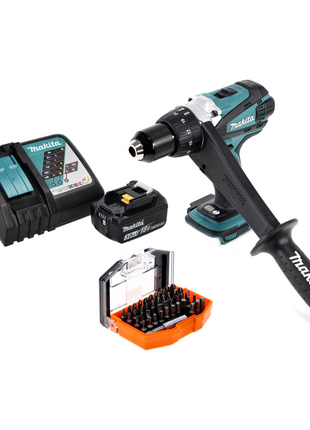 Makita DDF 458 RF1 taladro atornillador inalámbrico 18 V 91 Nm + 1x batería 3,0 Ah + cargador + juego de puntas 44 piezas