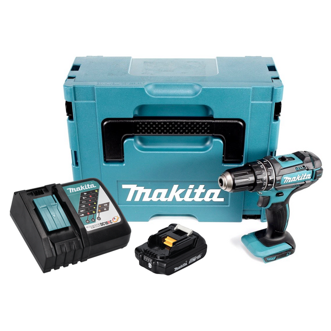 Taladro de percusión sin cable Makita DHP 482 RA1J 18 V 62 Nm + 1x batería recargable 2,0 Ah + cargador + Makpac