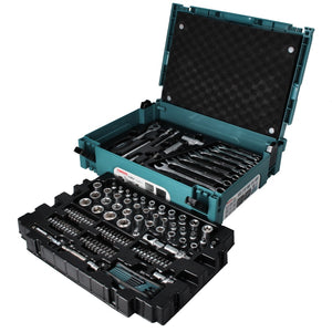 Makita Werkzeug Set 120 tlg. ( E-08713 ) 1/4" / 3/8" / Ratsche / Steckschlüssel / Bits / Kombischlüssel  aus CV Stahl + Makpac