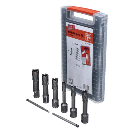 FEIN Best of broca hueca HM Ultra 50, juego de accesorios 8 piezas (63127276020) 3/4" Weldon 12 - 22 mm