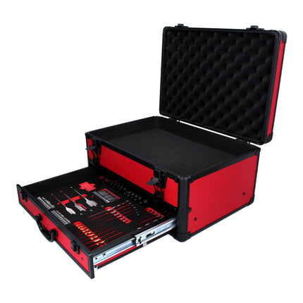 Maletín de herramientas Toolbrothers TX de aluminio rojo para atornilladores de impacto inalámbricos y taladros de impacto + juego de brocas de 70 piezas + inserto de espuma en forma de cubo