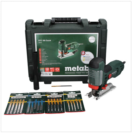 Metabo STE 100 Quick 710 W Scie sauteuse (601100900) + 21x Lames de scie sauteuse + Buse d'aspiration + Verre de protection + Mallette