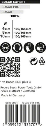 Bosch EXPERT SDS Plus-7X Set de forets pour perforateur, pour béton / pierre, 6 / 8 / 10 mm, 3 pcs. - Successeur de 2608576201(2608900196)