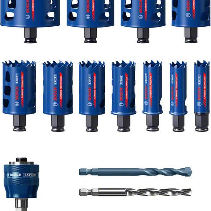 Bosch EXPERT Tough Material Set di Seghe a tazza  20 - 76 mm / 14 pz. ( 2608900447 ) Carburo Universal - Successore del 2608594185