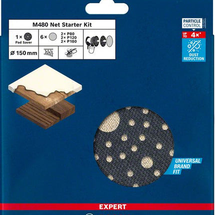 Bosch Expert M480 Starter Set Juego de hojas de lija con estructura de malla, 7 piezas, 150 mm (2608901203), abrasivo de malla para lijadoras excéntricas