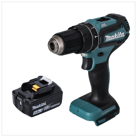 Makita DHP 485 T1 Perceuse-visseuse à percussion sans fil 18 V 50 Nm Brushless + 1x Batterie 5,0 Ah - sans chargeur