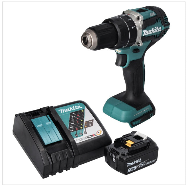 Makita DHP 484 RT1 akumulatorowa wiertarko-wkrętarka udarowa 18 V 54 Nm bezszczotkowa + 1x akumulator 5,0 Ah + ładowarka