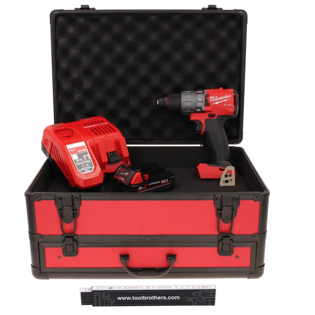 Taladro percutor inalámbrico Milwaukee M18 FPD2-201FC TX 18 V 135 Nm sin escobillas + 1x batería 2,0 Ah + cargador + metro plegable + estuche TX