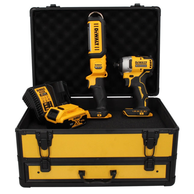DeWalt DCF809P1TX Cordless Impact Driver 18V Brushless + DCL050 Cordless Lamp 18V + 1x Battery 5.0Ah + Charger + Case TX