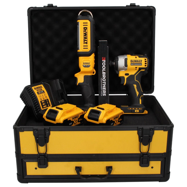 DeWalt DCF809P2TX Cordless Impact Driver 18V Brushless + DCL050 Cordless Lamp 18V + 2x Batteries 5.0Ah + Charger + Case TX + Folding Meter