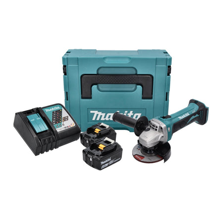 Amoladora angular sin cable Makita DGA 452 RGJ 18 V 115 mm + 2x batería recargable 6,0 Ah + cargador + Makpac
